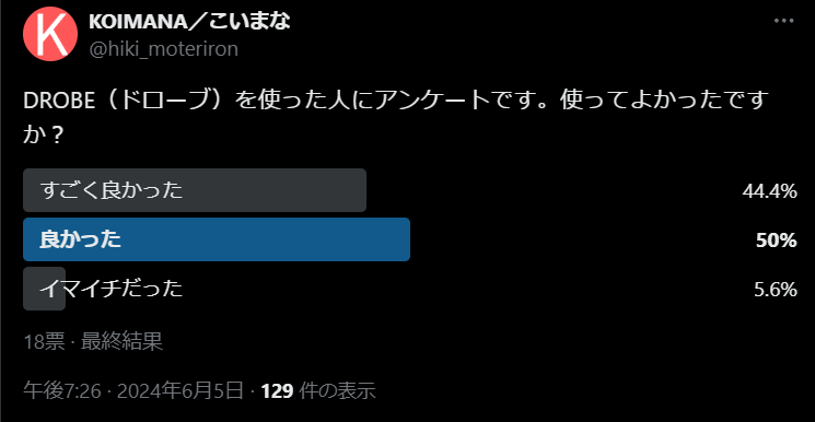 ドローブ（DROBE）のアンケート結果