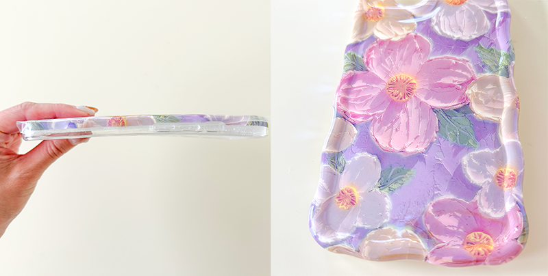 きらきら花柄スマホケース品質をチェックしている画面