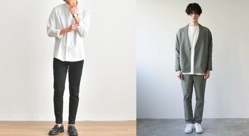 AUENのシャツ＋スキニーとsoyousのセットアップ