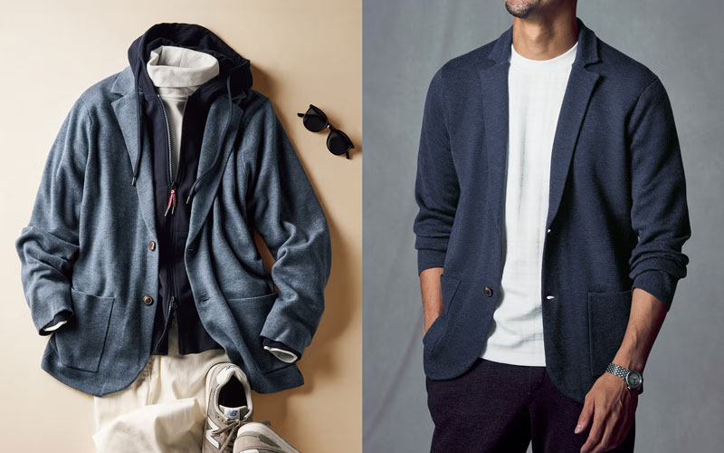 ドゥクラッセメンズ二重編みニットジャケット(着心地ライトニット万能ジャケット)