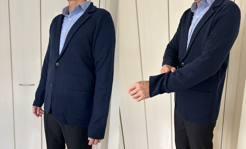 ドゥクラッセメンズ二重編みニットジャケット着画